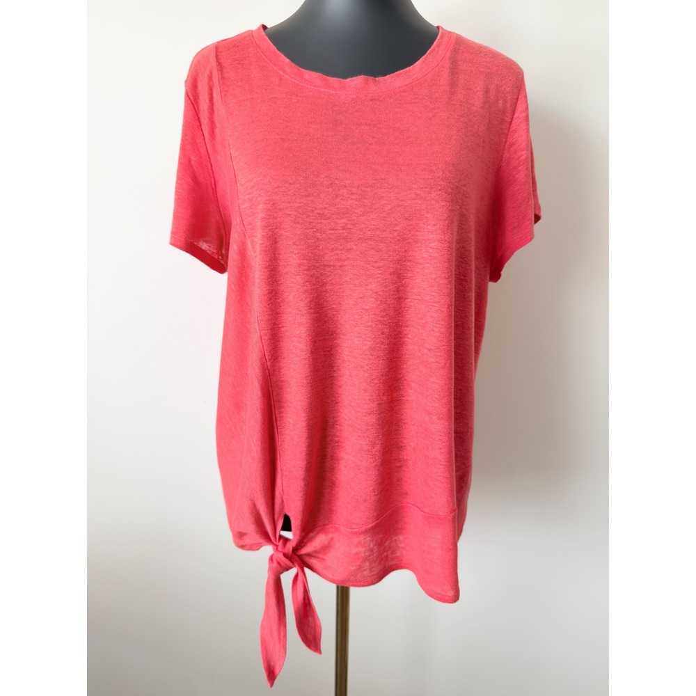 J. Jill Love Linen Coral Pink Side Tie Short Sleeve Top Large Petite